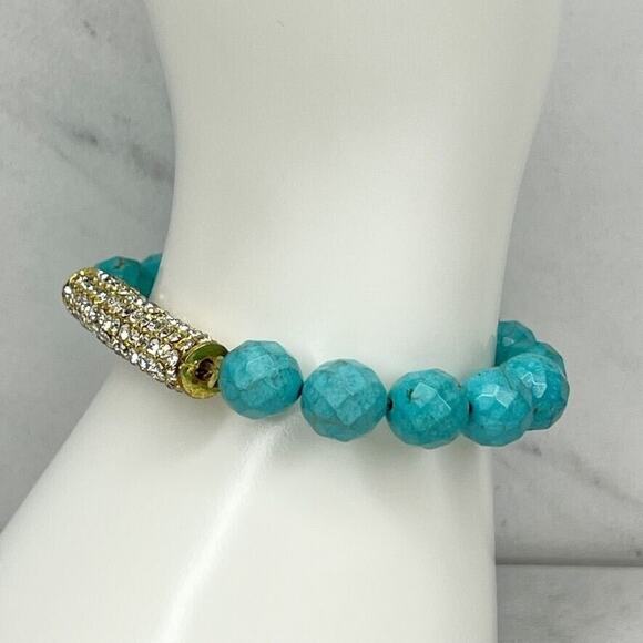 Faux Turquoise Beaded Rhinestone Barrel Stretch Bracelet - Picture 5 of 8